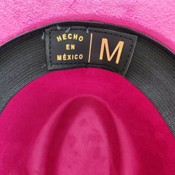 Fuschia Pink Suede Wide-Brim Rancher Fedora Hat Mexico Boho Rodeo Western Pretty - Picture 5 of 7